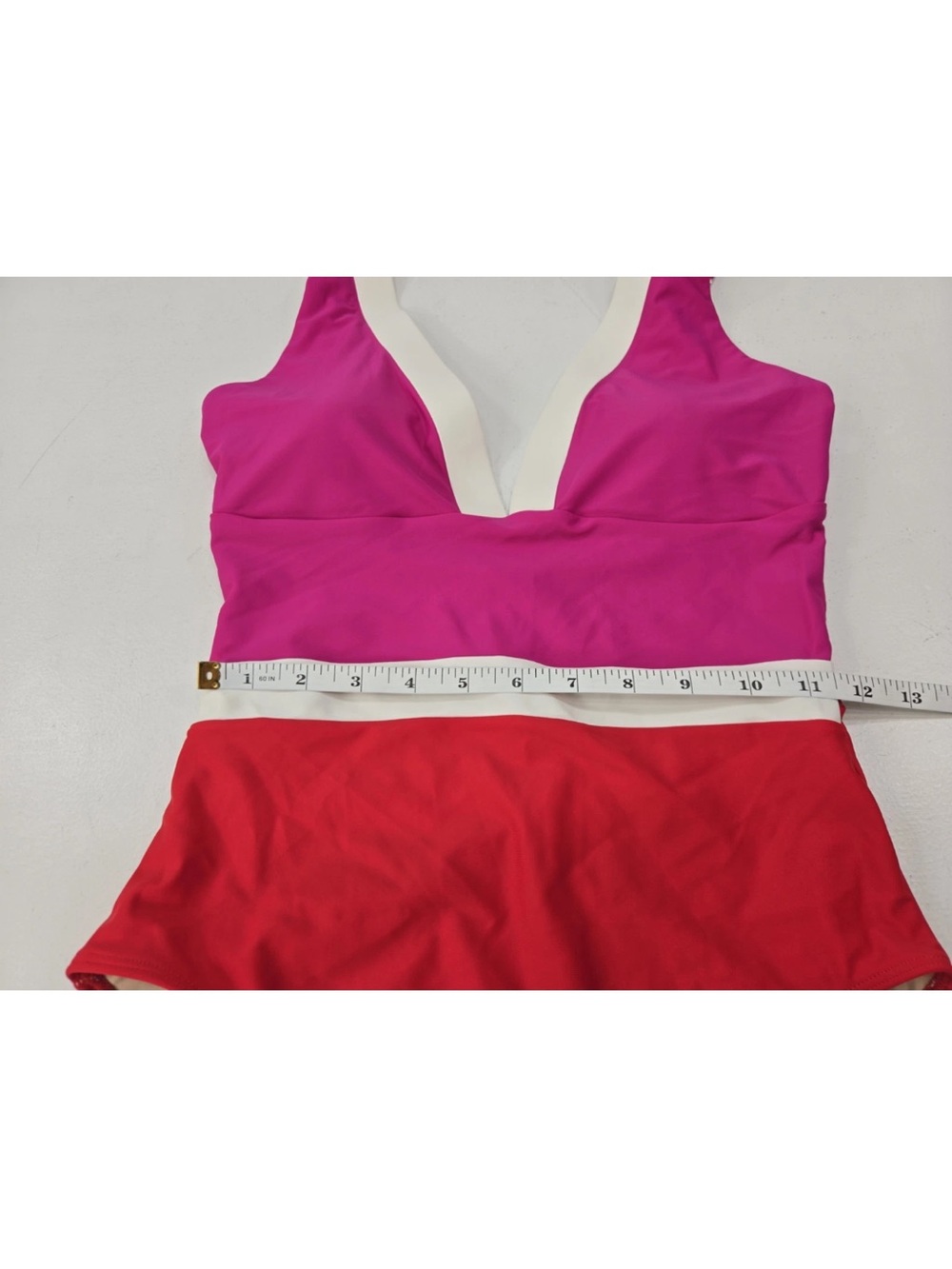 summersalt Pink and Red One-Piece Swimsuit with White Trim - Picture 5 of 6
